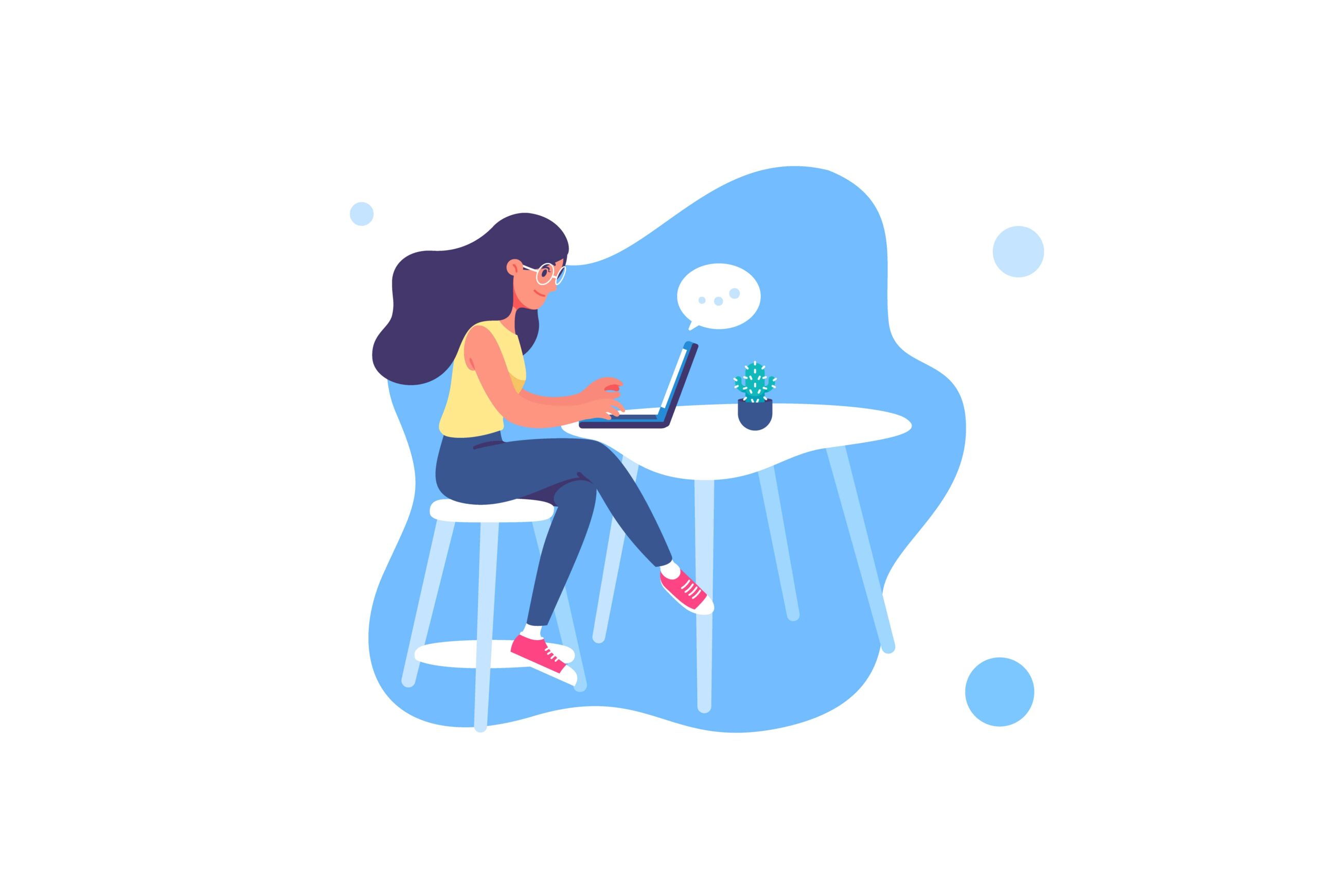 Girl sitting on a chair with a laptop